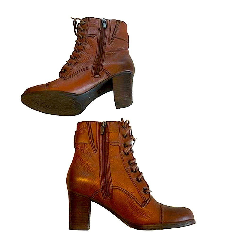 Clark’s Jolissa Gypsum Chestnut Brown Lace up Moto Boots with Block heels Size 7 - Picture 5 of 8